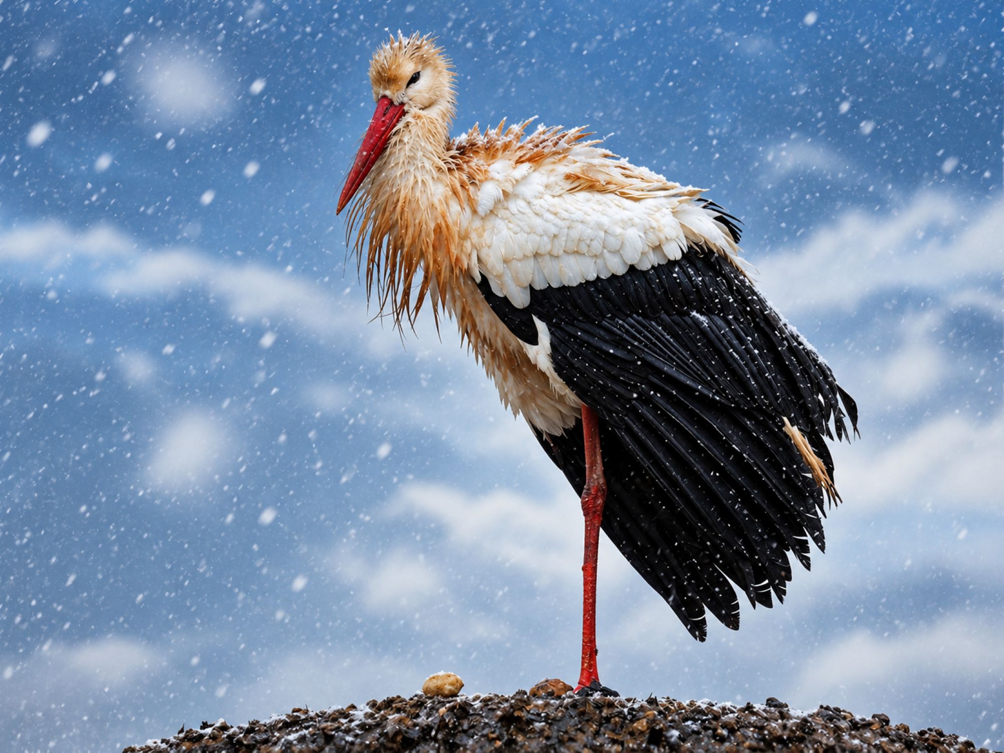 Weißstorch bei Schmuddelwetter